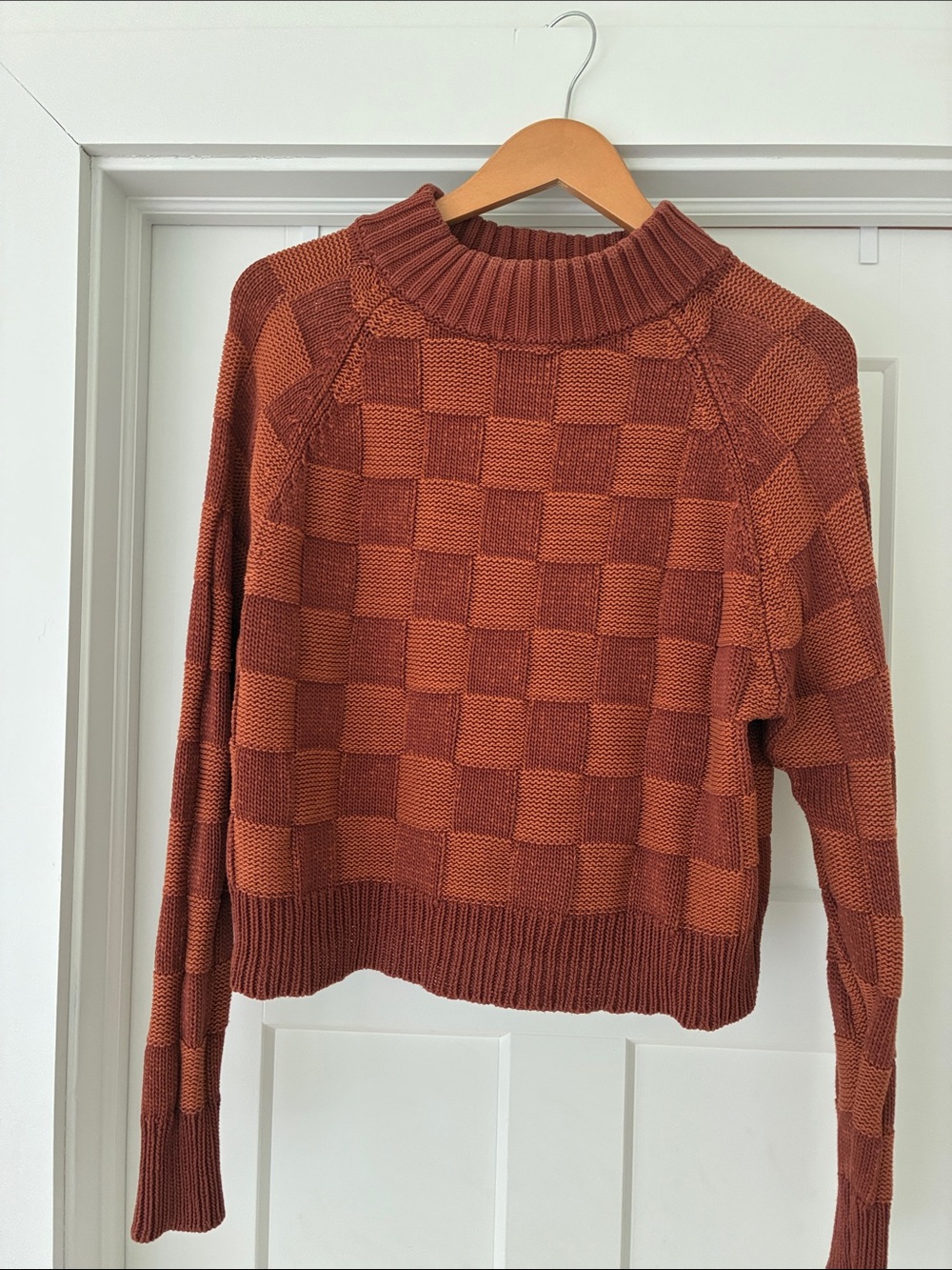 Curator SF checkered cotton mock neck sweater